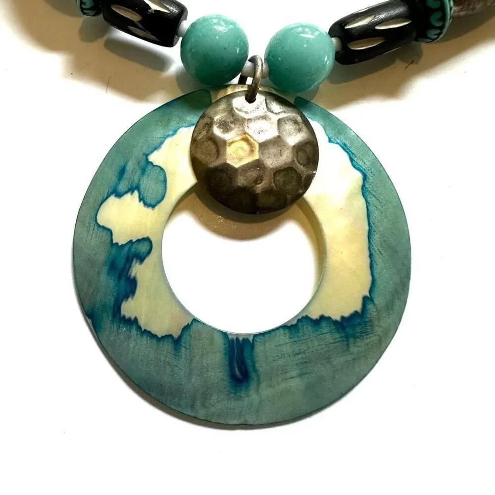 Blue abalone silver beaded necklace blue abalone